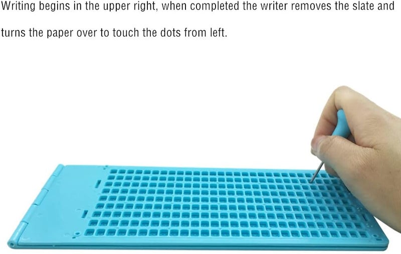 VISIONU 9 Lines 28 Cells Braille Writing Slate with 2 pcs Styluses, Braille Slate Kit, Blue - Image 4